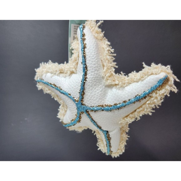 Starfish Ornament Hanging White Faux Leather Blue 6 in Ocean Theme Christmas - Picture 4 of 6